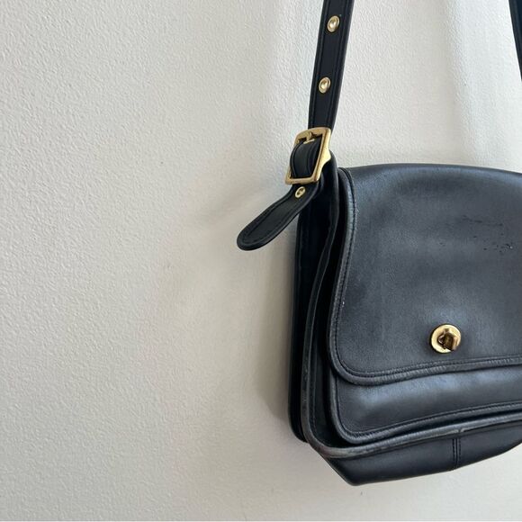 Vintage Coach Black Leather Rambler's Legacy Crossbody Bag - Picture 7 of 16